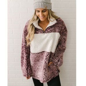 Soft Touch Fleece Burgundy Colorblock Quarter Zip